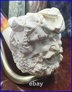 New. FATHER WINTER Hand Carved BLOCK MEERSCHAUM by SMS Tobacco Pipe with Case