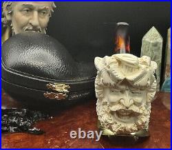 New. FATHER WINTER Hand Carved BLOCK MEERSCHAUM by SMS Tobacco Pipe with Case