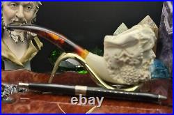 New. FATHER WINTER Hand Carved BLOCK MEERSCHAUM by SMS Tobacco Pipe with Case