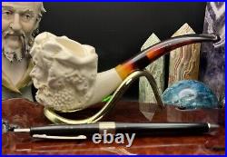 New. FATHER WINTER Hand Carved BLOCK MEERSCHAUM by SMS Tobacco Pipe with Case