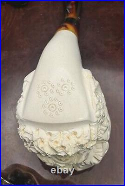 New. FATHER WINTER Hand Carved BLOCK MEERSCHAUM by SMS Tobacco Pipe with Case