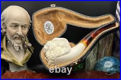 New. FATHER WINTER Hand Carved BLOCK MEERSCHAUM by SMS Tobacco Pipe with Case