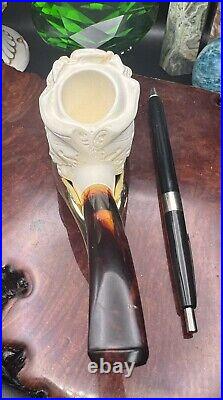 New. FATHER WINTER Hand Carved BLOCK MEERSCHAUM by SMS Tobacco Pipe with Case