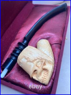 New- Meerschaum Carved Skull Tobacco Smoking Pipe -Nice Gift