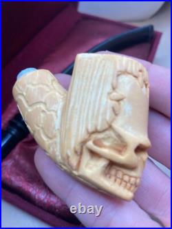 New- Meerschaum Carved Skull Tobacco Smoking Pipe -Nice Gift