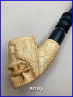 New- Meerschaum Carved Skull Tobacco Smoking Pipe -Nice Gift