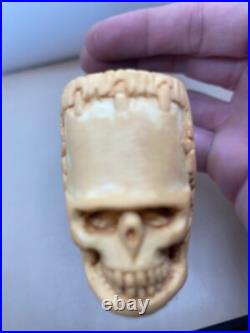 New- Meerschaum Carved Skull Tobacco Smoking Pipe -Nice Gift