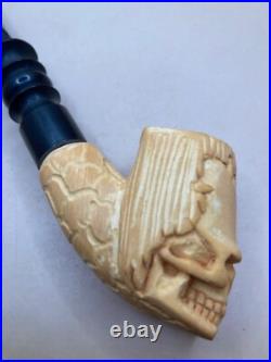New- Meerschaum Carved Skull Tobacco Smoking Pipe -Nice Gift