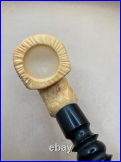 New- Meerschaum Carved Skull Tobacco Smoking Pipe -Nice Gift