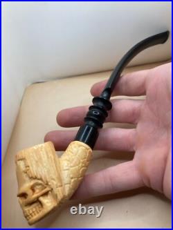 New- Meerschaum Carved Skull Tobacco Smoking Pipe -Nice Gift