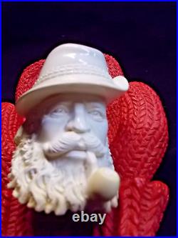 New Unsmoked Meerschaum Yunus Tyrolean Carved Bowl Man Smoking Pipe Fitted Case