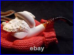 New Unsmoked Meerschaum Yunus Tyrolean Carved Bowl Man Smoking Pipe Fitted Case