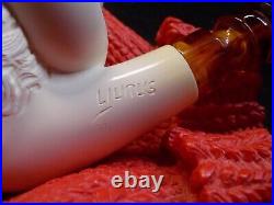 New Unsmoked Meerschaum Yunus Tyrolean Carved Bowl Man Smoking Pipe Fitted Case