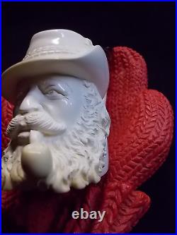 New Unsmoked Meerschaum Yunus Tyrolean Carved Bowl Man Smoking Pipe Fitted Case