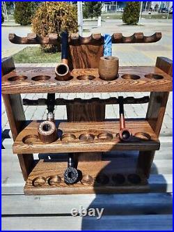 New wooden pipe stand for 21 Tobacco pipe rack Desk holder Briar Unsmoked