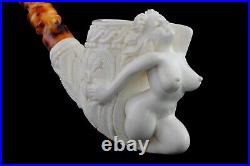 Nude Lady Smoking Pipe Block Meerschaum-NEW Handmade Custom Made Fitted Case1118
