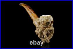 Octopus Skull Meerschaum Pipe Unique hand carved tobacco smoking with case