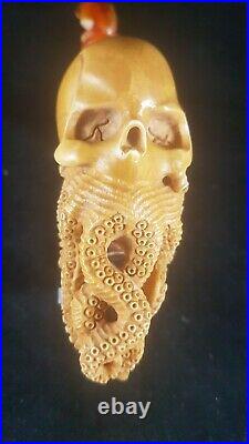 Octopus skull meerschaum pipe, Smoking pipe, Hand Carved pipe, Block Meerschaum