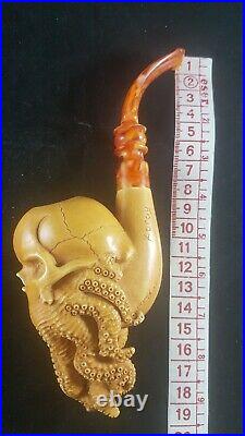 Octopus skull meerschaum pipe, Smoking pipe, Hand Carved pipe, Block Meerschaum