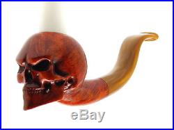 Oguz Simsek Briar Figural Smoking Pipe ANGRY SKULL Bones Skeleton No Meerschaum