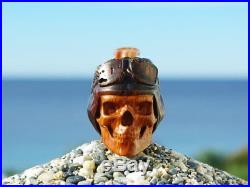 Oguz Simsek Briar Figural Smoking Pipe PILOT SKULL skeleton death meerschaum