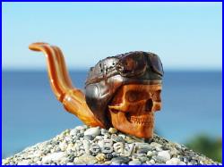 Oguz Simsek Briar Figural Smoking Pipe PILOT SKULL skeleton death meerschaum