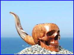 Oguz Simsek Briar Smoking Pipe BIG FACE SKULL skeleton bones meerschaum pfeife