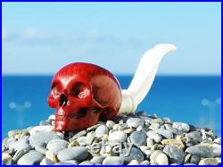 Oguz Simsek Briar Smoking Pipe HAPPY SKULL Bones Skeleton Meerschaum