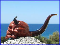 Oguz Simsek Briar Wood Figural Smoking Pipe DEMON SKULL Diablo Devil pfeife