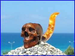 Oguz Simsek Briar Wood Smoking Pipe BIG FACE SKULL skeleton death no meerschaum