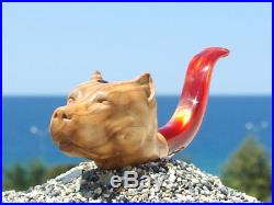 Oguz Simsek Olive Figural Smoking Pipe AMERICAN STAFFORDSHIRE TERRIER meersschau