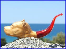Oguz Simsek Olive Figural Smoking Pipe AMERICAN STAFFORDSHIRE TERRIER meersschau