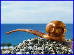 Oguz Simsek Olive Wood Churchwarden Smoking Pipe BEAST SKULL skeleton bone NEW
