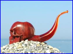 Oguz Simsek Olive Wood Figural Smoking Pipe ANGRY SKULL pfeife meerschaum NEW