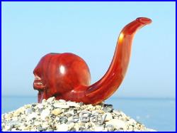 Oguz Simsek Olive Wood Figural Smoking Pipe ANGRY SKULL pfeife meerschaum NEW