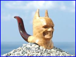Oguz Simsek Olive Wood Figural Smoking Pipe BATMAN SKULL meerschaum pfeife