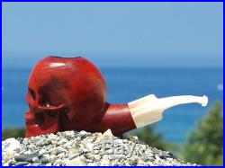 Oguz Simsek Olive Wood Nosewarmer Smoking Pipe HUMAN SKULL skeleton meerschaum
