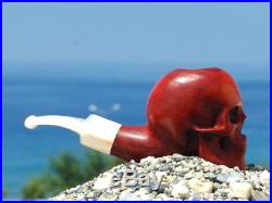 Oguz Simsek Olive Wood Nosewarmer Smoking Pipe HUMAN SKULL skeleton meerschaum