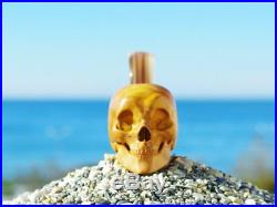 Oguz Simsek Olive Wood Smoking Pipe HAPPY SKULL skeleton bones bone meerschaum