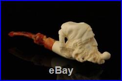 Old Man Smoking a Meerschaum Pipe Hand Carved in a CASE 8669