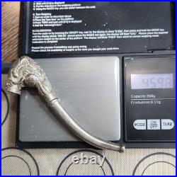 Ornate 925 Silver Collectible Tobacco Pipe Bird Motif Handmade 45.98g 13cm