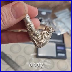 Ornate 925 Silver Collectible Tobacco Pipe Bird Motif Handmade 45.98g 13cm