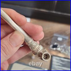 Ornate 925 Silver Collectible Tobacco Pipe Bird Motif Handmade 45.98g 13cm