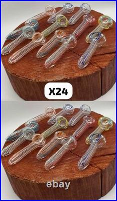 Pack of 24 mini size 3' Glass Tobacco Smoking Pipe Assorted Color