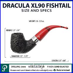 Peterson Dracula Sandblasted XL90 Fishtail, Bent Billiard Tobacco Pipe, 3mm