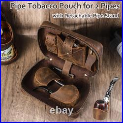 Pipe Tobacco Pouch with Pipe Stand Full Grain Leather Tobacco Pipe Accessories B