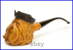 Pirate Skull Smoking Pipe Hand Carved Tobacco Bowl with 9mm Filter Bent Stem KAF