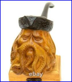 Pirate Skull Smoking Pipe Hand Carved Tobacco Bowl with 9mm Filter Bent Stem KAF