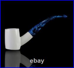 Poker Meerschaum Pipe handmade Smooth smoking tobacco Blue stem with case MD-19