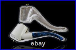 Poker Meerschaum Pipe handmade Smooth smoking tobacco Blue stem with case MD-19
